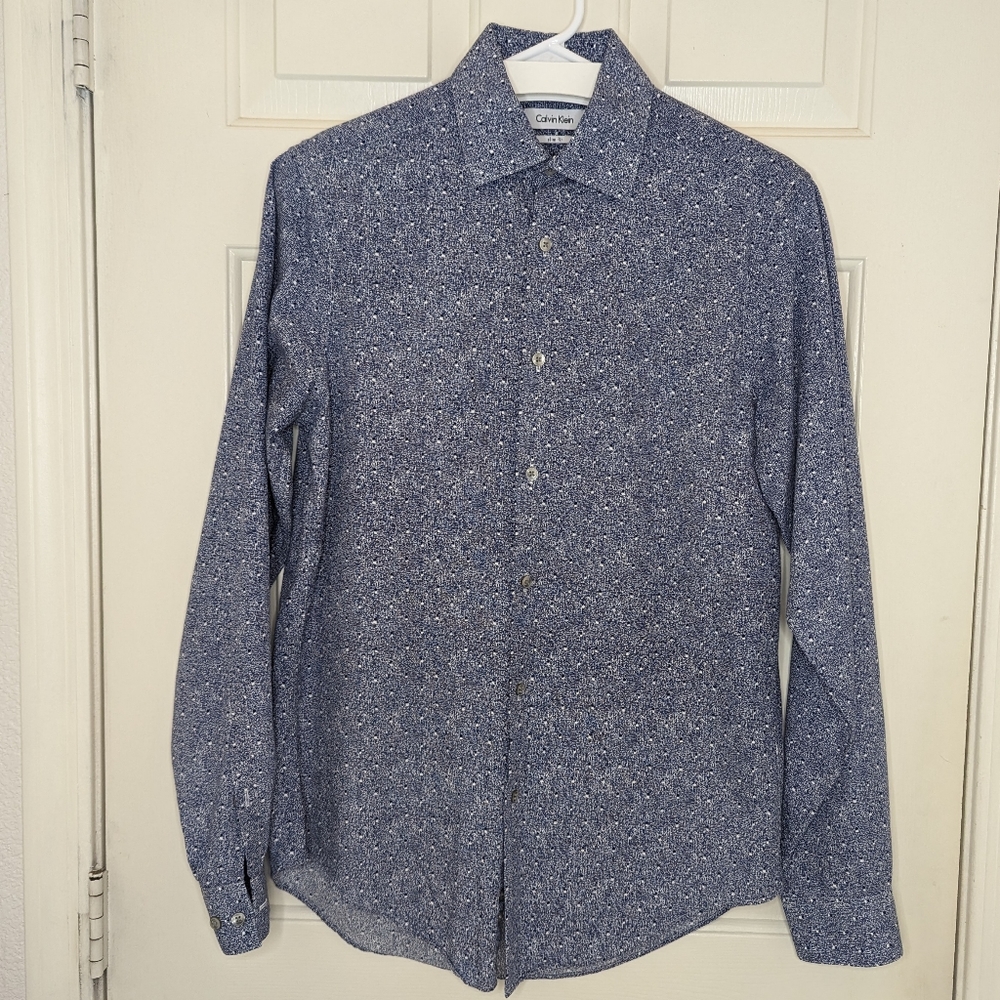 Calvin Klein Slim Fit‎ Dress Shirt Men's 15" 32/33 Size M Blue/White